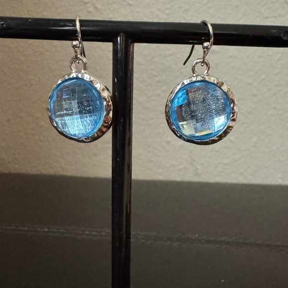 Elegant Blue and Silver Tone Drop Earrings - Picture 1 of 4